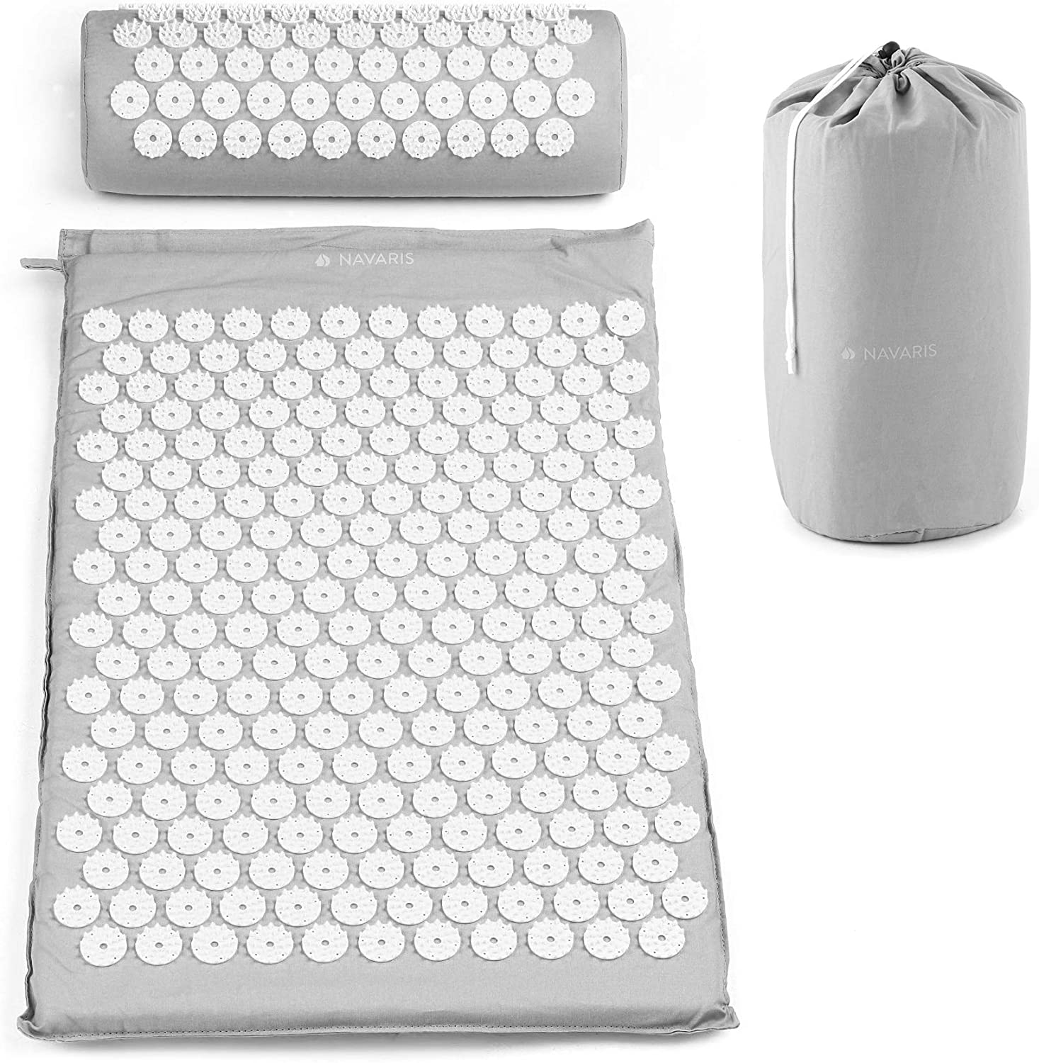 Navaris 2-in-1 Acupressure Mat and Pillow Set Σετ 2 σε 1 Χαλάκι και Μαξιλάρι Μασάζ - Grey / White - 43899.70