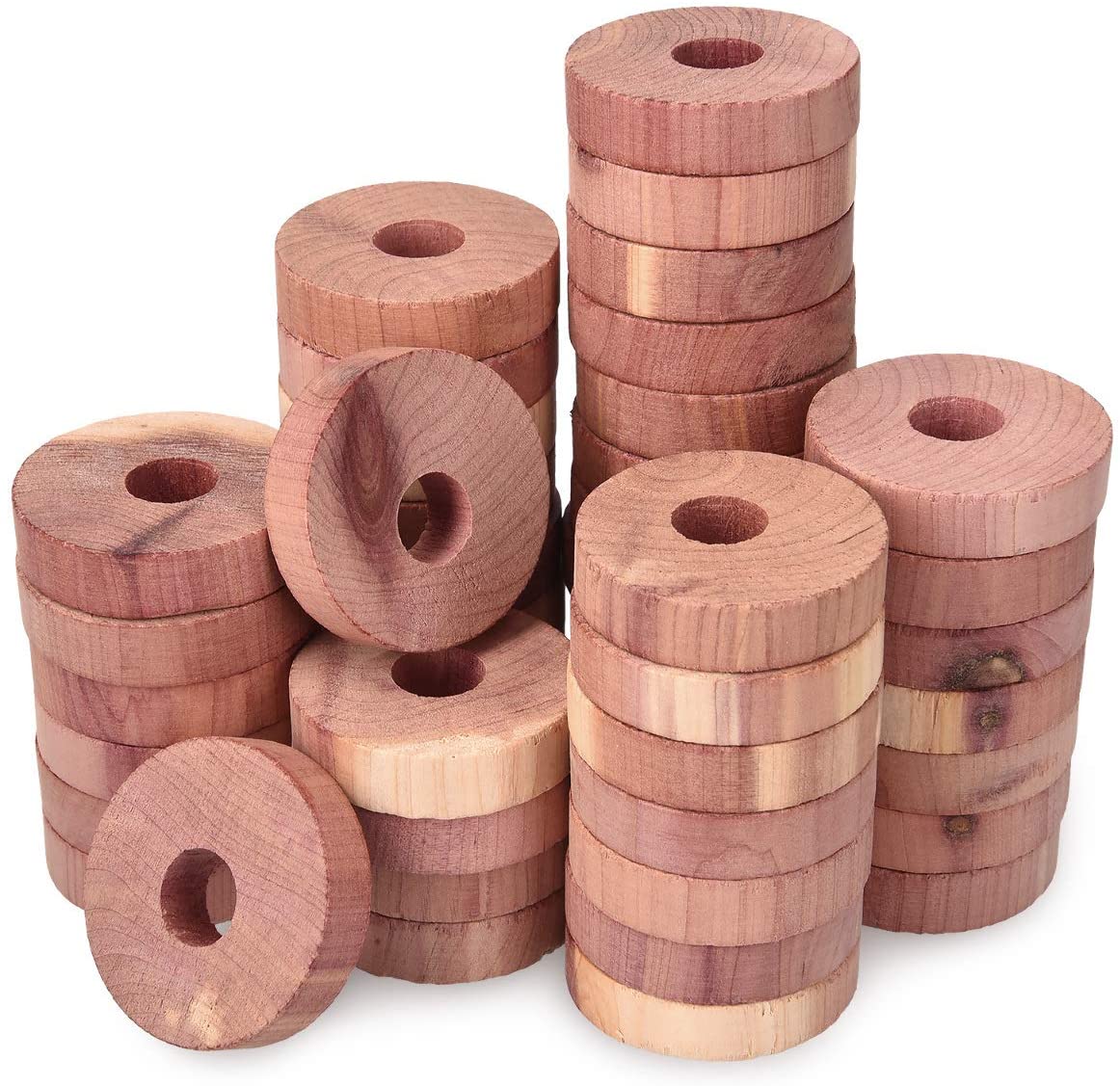 Navaris Σετ με 45 Ξύλινα Στρογγυλά Δαχτυλίδια Κέδρου για Κρεμάστρες για Προστασία από Σκόρους - Light Brown - 48683.1