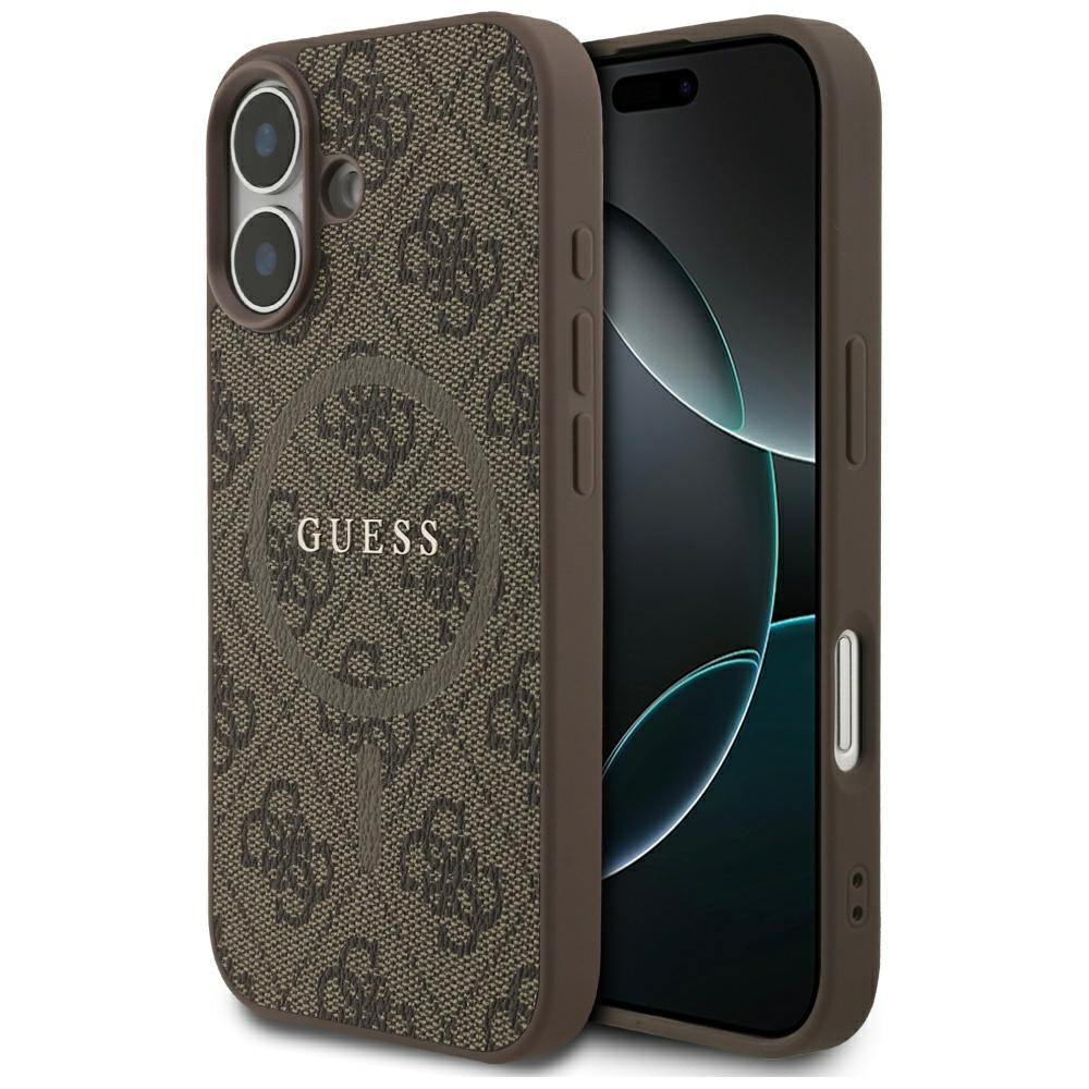 Guess iPhone 17 - 4G Ring Classic Logo MagSafe - Σκληρή Θήκη με Πλαίσιο Σιλικόνης και Επένδυση Συνθετικού Δέρματος - Brown - GUHMP17SG4GFRW