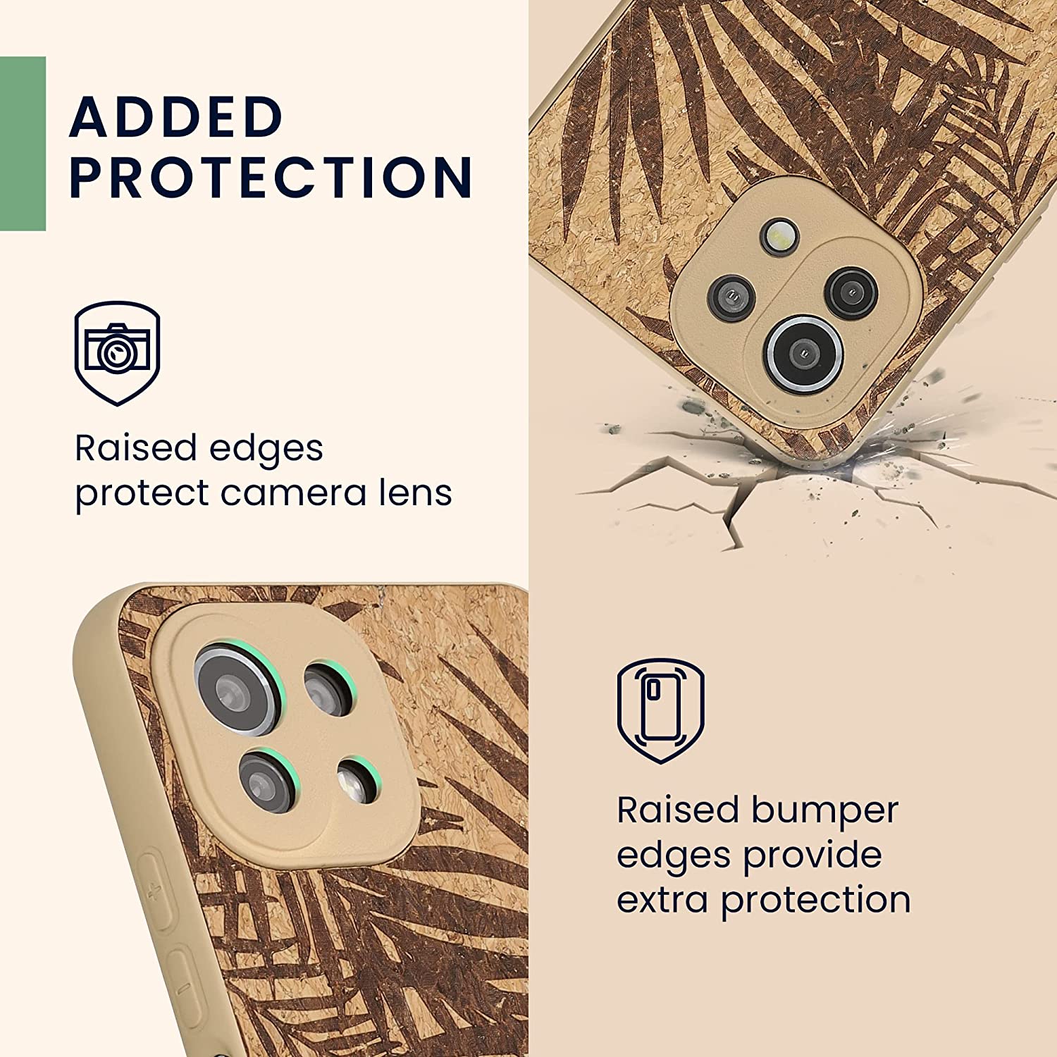 KW Xiaomi Mi 11 Lite / Mi 11 Lite 5G Σκληρή Θήκη από Φελλό με Πλαίσιο Σιλικόνης - Design Palm Leaves - Dark Brown / Light Brown - 57927.01