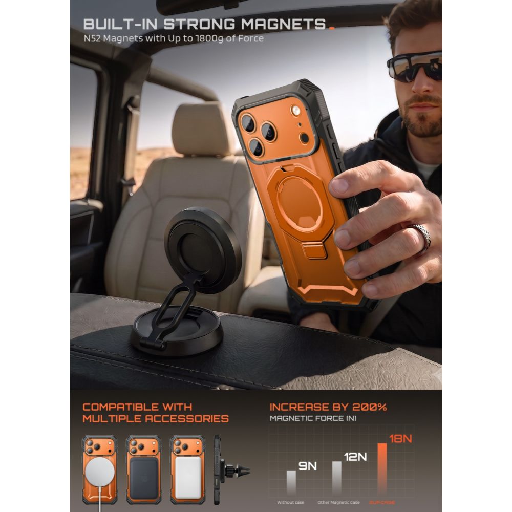 Supcase iPhone 18 Pro / iPhone 17 Pro - Σκληρή Θήκη με Προστασία Οθόνης και MagSafe / Stand - Grip Pro Mag - Coral