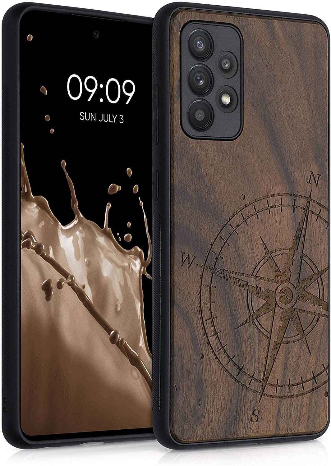 KW Samsung Galaxy A52 / A52 5G / A52s 5G Θήκη από Φυσικό Ξύλο - Design Vintage Compass - Dark Brown - 54354.02