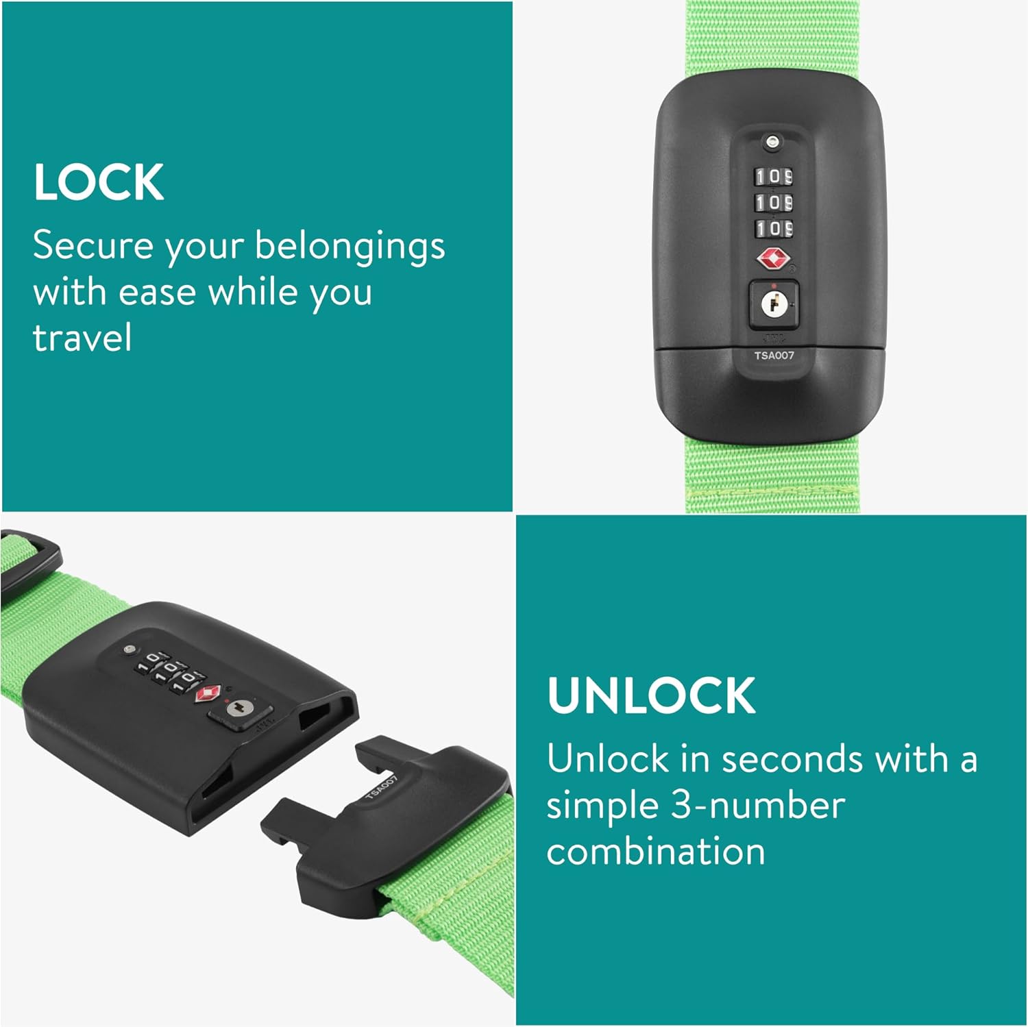 Navaris Ιμάντας Προστασίας Αποσκευών με Κλειδαριά με Συνδυασμό - Bright Green - 51357.79