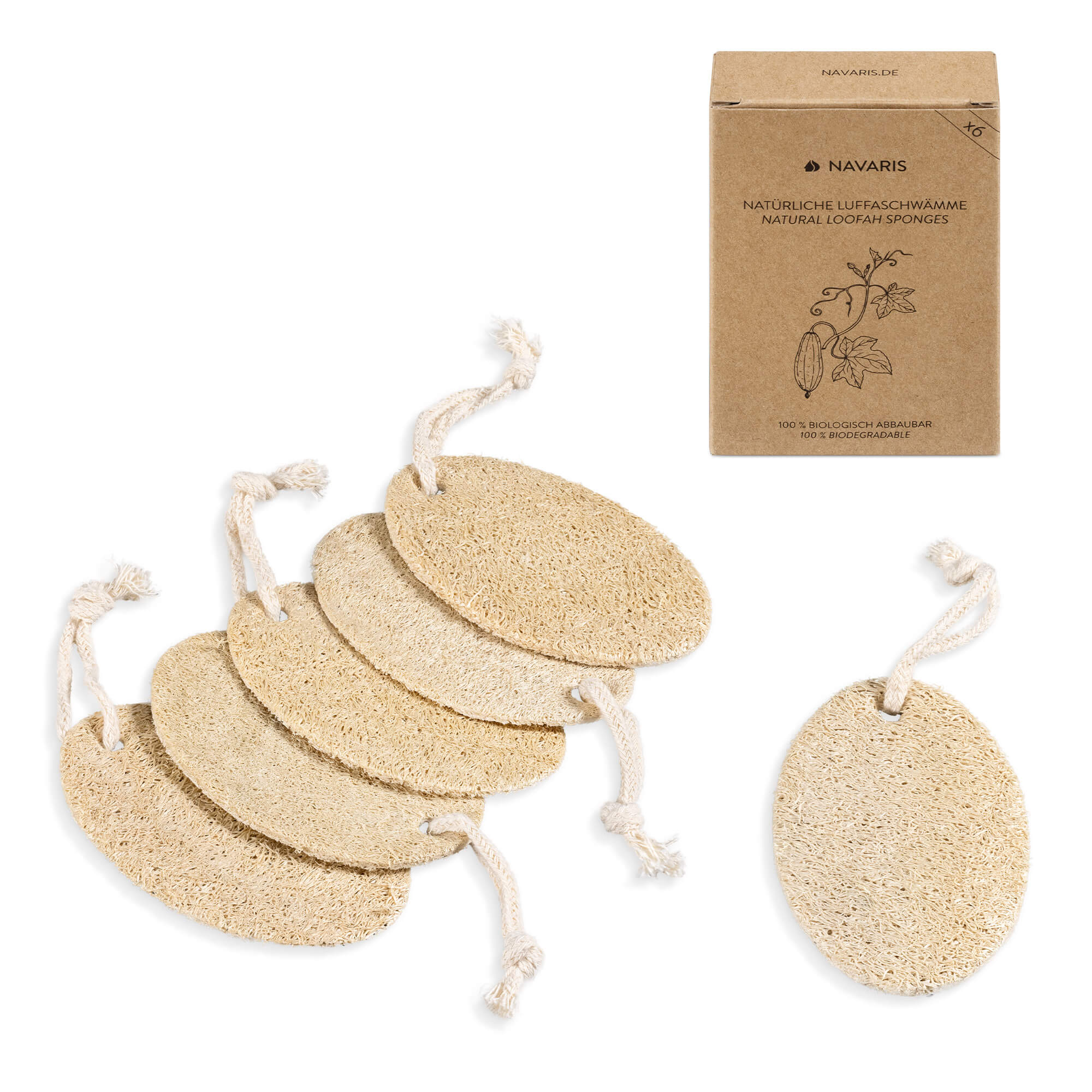 Navaris Σετ με 6 Σφουγγάρια Λούφας - Beige - 54522.01