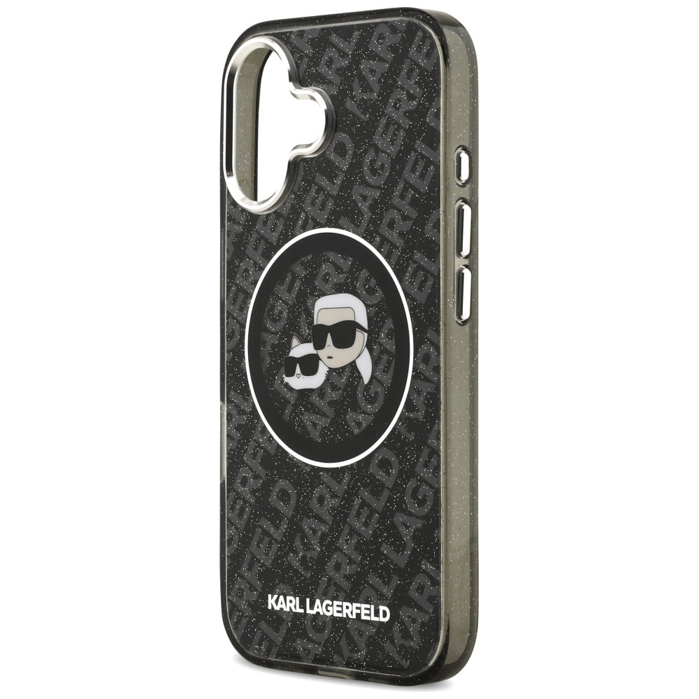 Karl Lagerfeld iPhone 17 - IML Glitter Karl and Choupette Heads Logo MagSafe - Σκληρή Θήκη με Πλαίσιο Σιλικόνης - Black - KLHMP17SHMKBKCHOK