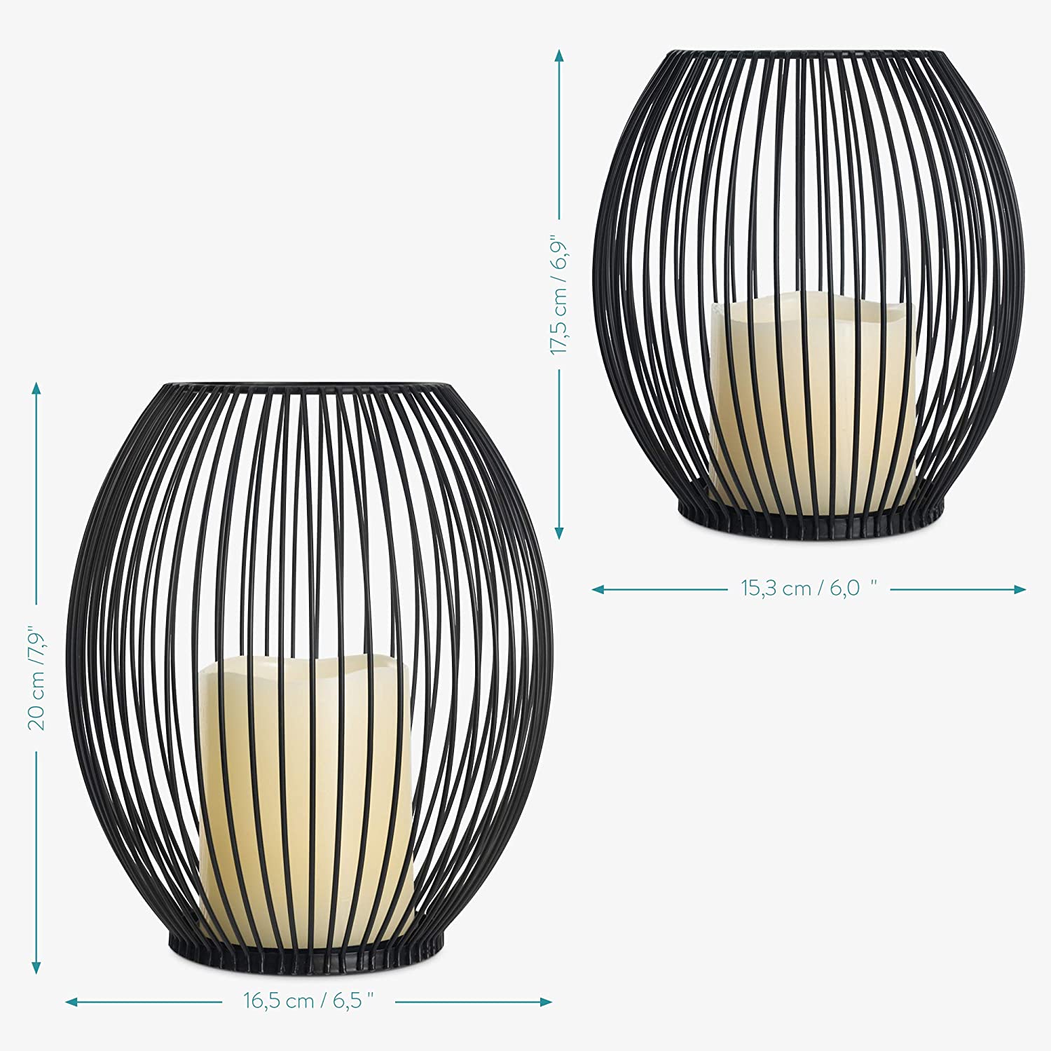 Navaris Σετ 2 Μεταλλικές Βάσεις με Κερί LED και τηλεχειριστήριο - Small / Medium - Black - 53306.04.01