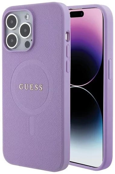 Guess iPhone 15 Pro Saffiano MagSafe Σκληρή Θήκη με Πλαίσιο Σιλικόνης και MagSafe - Purple - GUHMP15LPSAHMCU