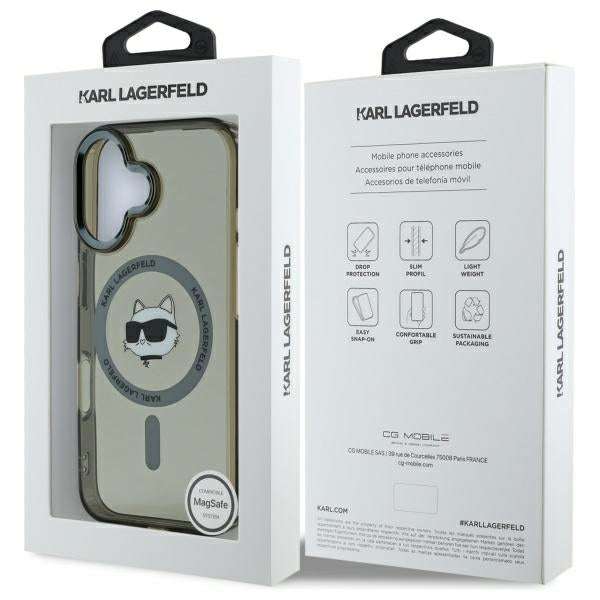 Karl Lagerfeld iPhone 16 - IML Metal Choupette Head - MagSafe Σκληρή Θήκη με Πλαίσιο Σιλικόνης - Black - KLHMP16SHLSCHK