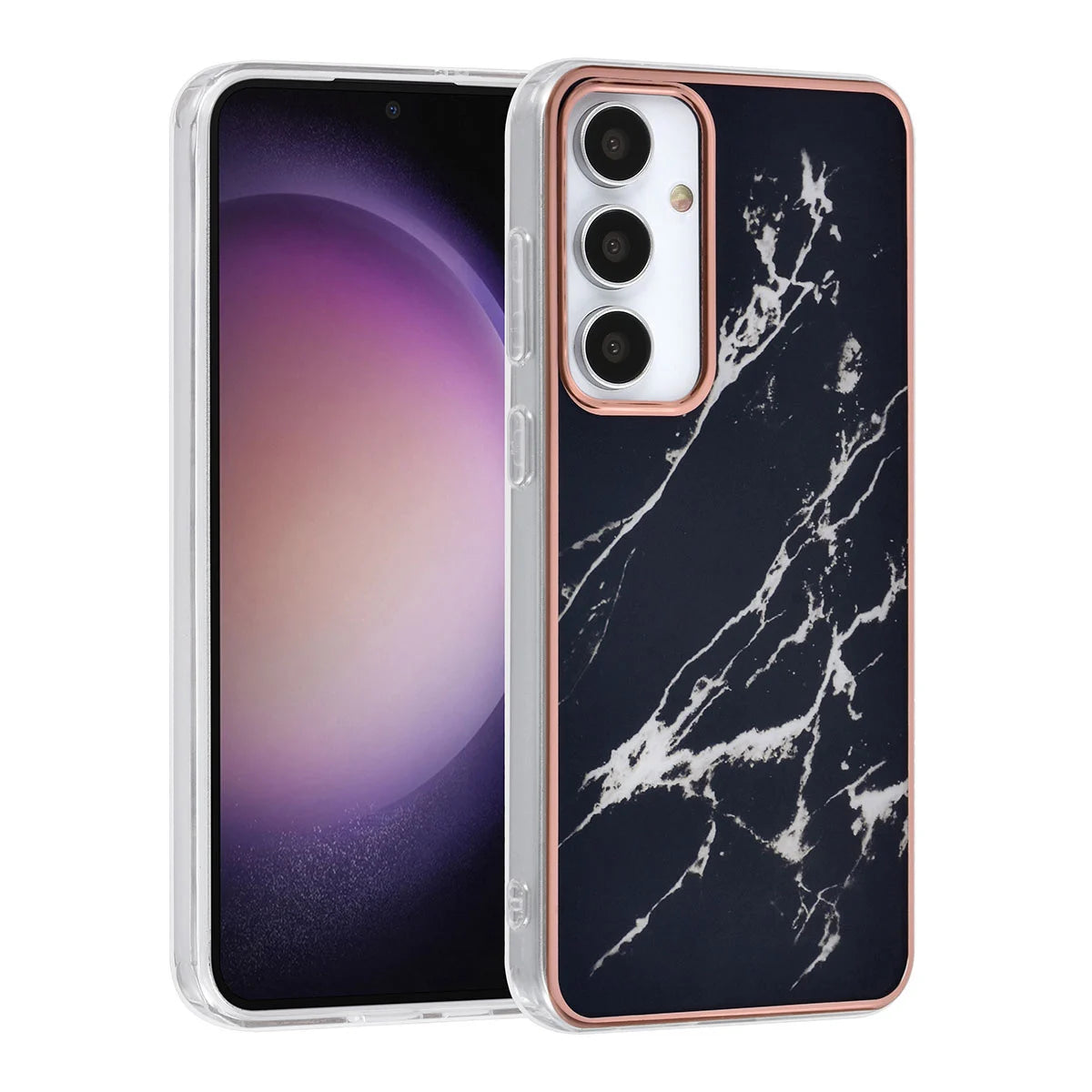 Tuniq Samsung Galaxy S24 Plus - Σκληρή Θήκη με Πλαίσιο Σιλικόνης - Σχέδιο Μάρμαρο - Μαύρη