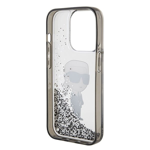 Karl Lagerfeld iPhone 15 Pro Max - Liquid Glitter Ikonik Σκληρή Θήκη με Πλαίσιο Σιλικόνης - Διάφανη - KLHCP15XLKKNSK