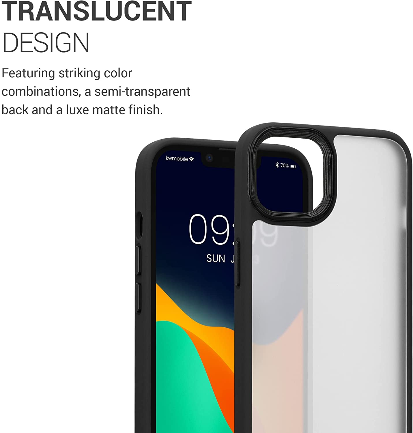 KW iPhone 13 Rubberized Matte Σκληρή Θήκη με Πλαίσιο Σιλικόνης - Διάφανη / Black Matte - 57459.01