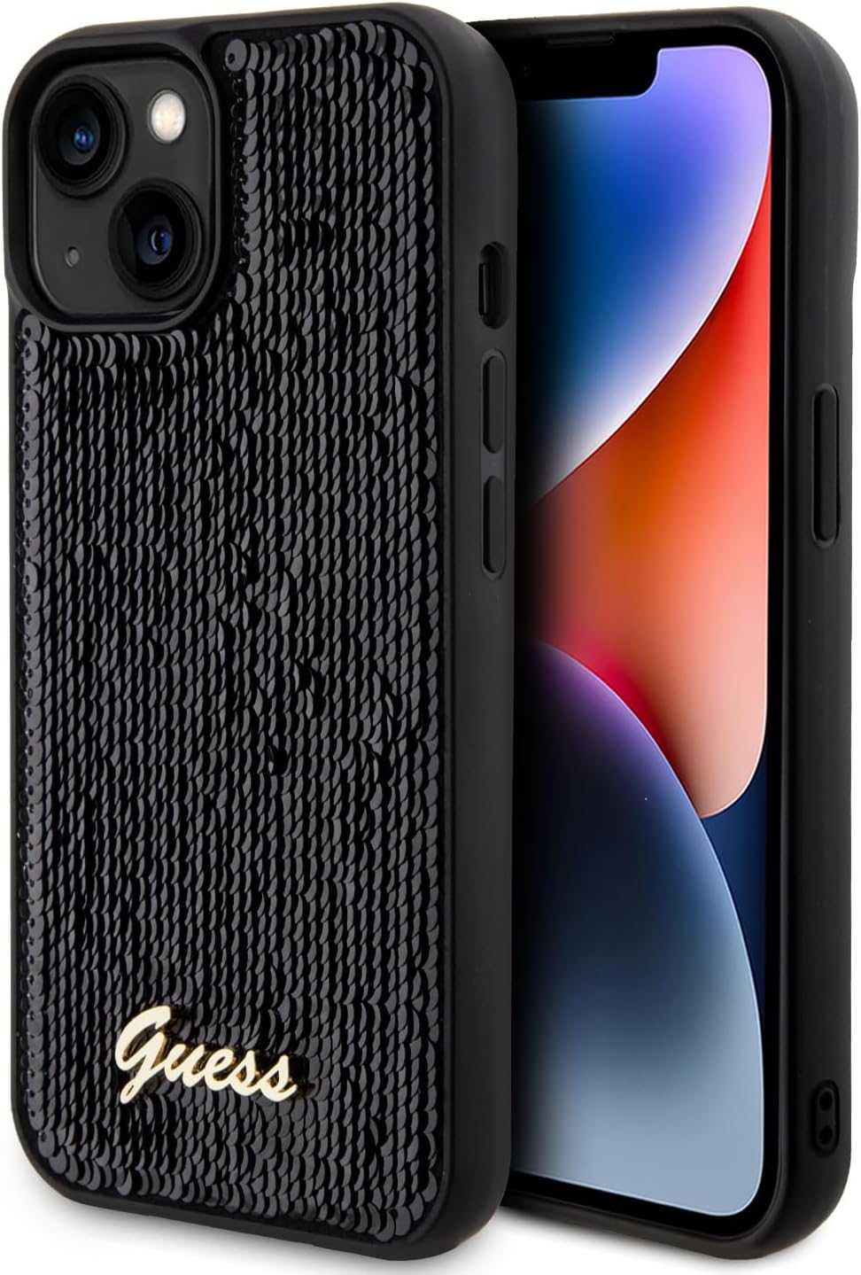 Guess iPhone 15 - Sequin Script Metal Σκληρή Θήκη με Επένδυση από Παγέτες - Black - GUHCP15SPSFDGSK