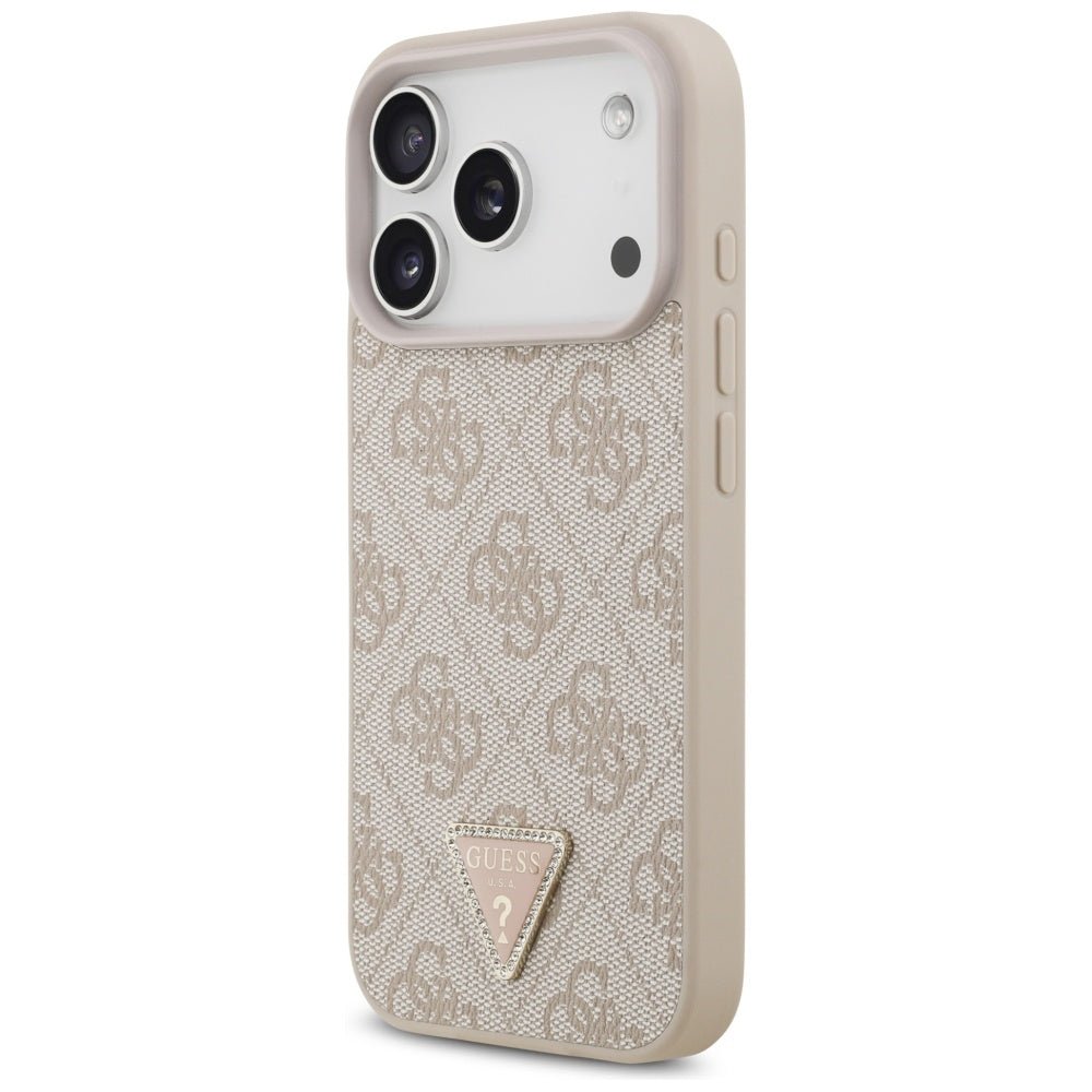 Guess iPhone 17 Pro - 4G Triangle Strass MagSafe - Σκληρή Θήκη με Επένδυση Συνθετικού Δέρματος - Pink - GUHMP17LP4TDPLP