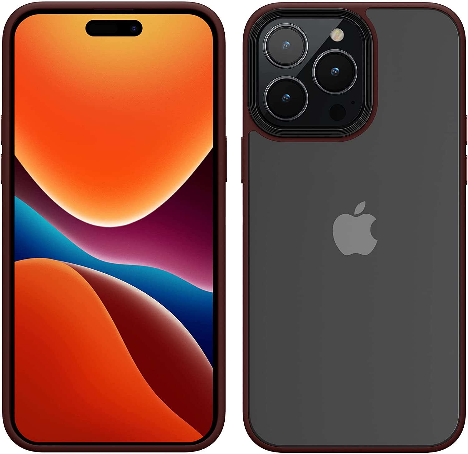 KW iPhone 14 Pro Max Σκληρή Θήκη με Πλαίσιο Σιλικόνης - Tawny Red / Matte Διάφανη - 59092.190