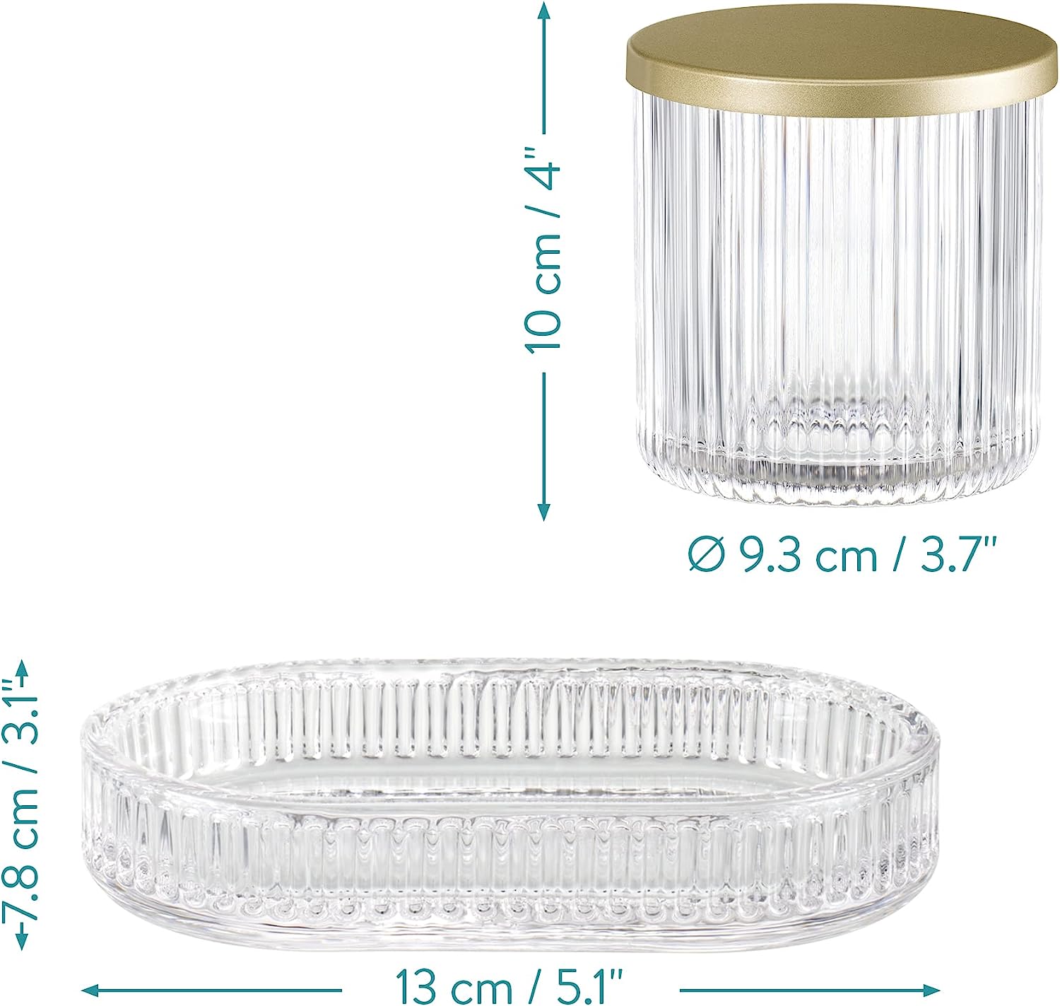 Navaris Γυάλινο Σετ 4 Τεμαχίων Αξεσουάρ Μπάνιου - Διάφανο / Metallic Gold - 60589.21