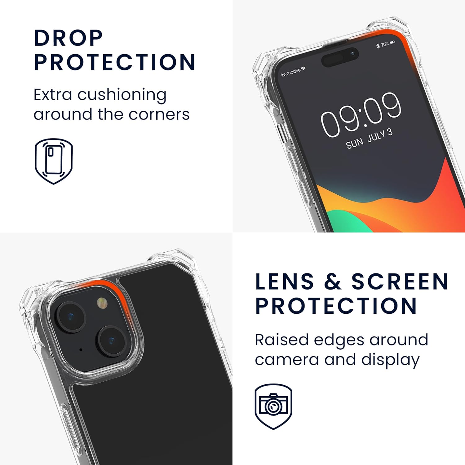 KW iPhone 15 Σκληρή Θήκη με Πλαίσιο Σιλικόνης και Λουράκι - Διάφανη / Black - 62037.01