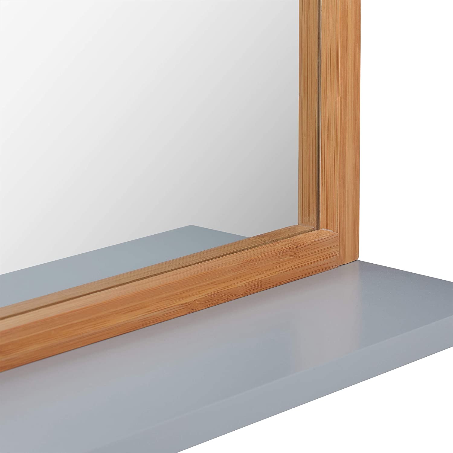 Relaxdays Διακοσμητικός Καθρέπτης Τοίχου με Ράφι από Μπαμπού - 54,5 x 38 x 12 cm - Natural / Grey - 4052025250133