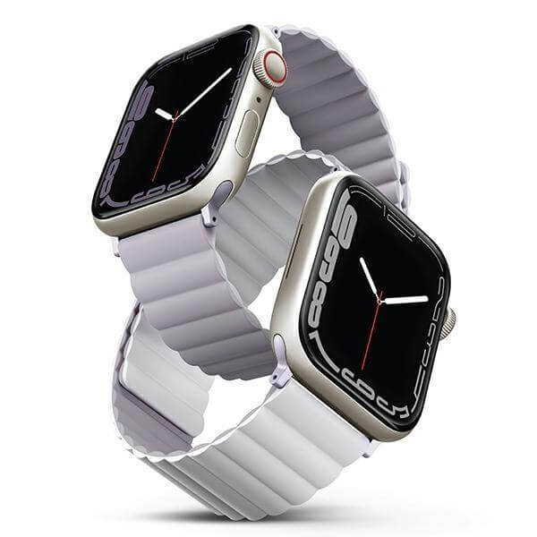 Uniq Λουράκι Apple Watch 2 / 3 / 4 / 5 / 6 / 7 / 8 / 9 / SE / ULTRA 1 / ULTRA 2 - 42 / 44 / 45 / 49 mm Revix Μαγνητικό Σιλικόνης Διπλής Όψης - Lilac / White