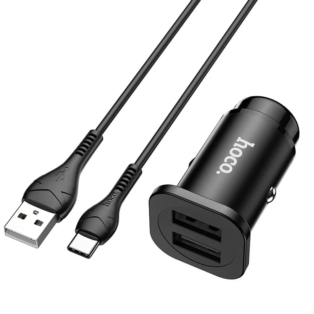 Hoco NZ4 Wise Road Φορτιστής Αυτοκινήτου με Δύο Θύρες USB και Καλώδιο Type C 8A 24W - Black