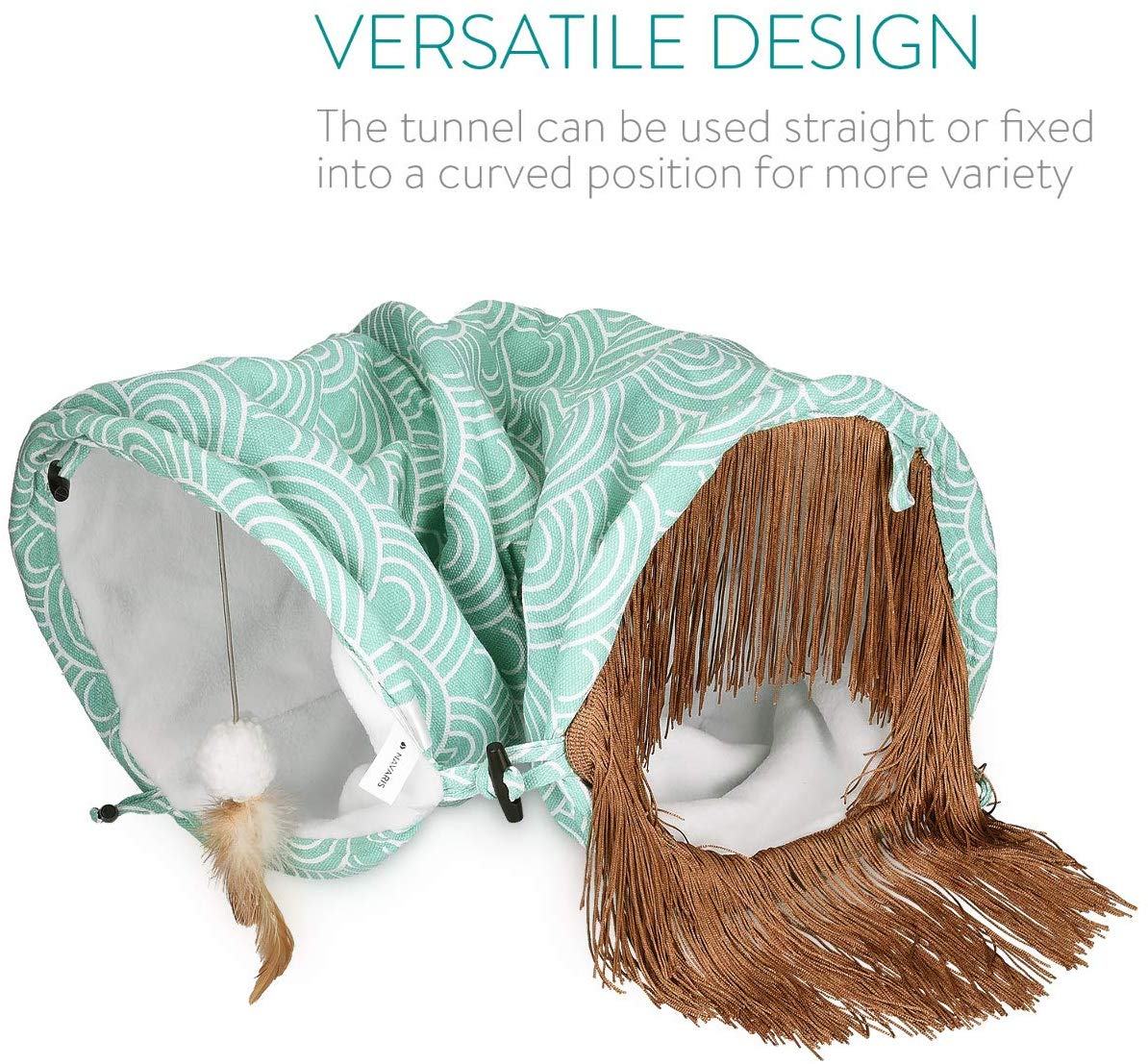 Navaris Cat Tunnel Play Παιχνίδι Σήραγγα για Μικρά Κατοικίδια - Design Japanese Waves - 60 x 25 cm - Turquoise - 48347.01