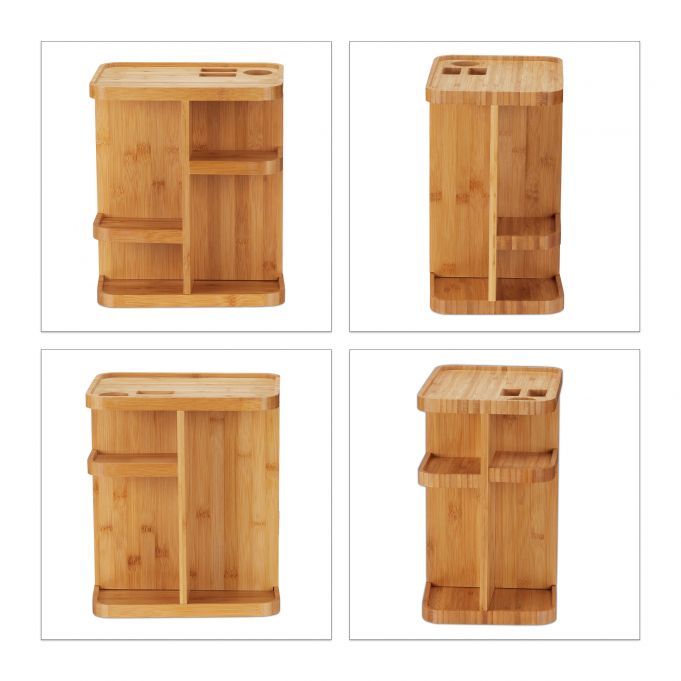 Relaxdays Περιστρεφόμενη Βάση Αποθήκευσης και Οργάνωσης Καλλυντικών από Bamboo - Natural - 4052025227654