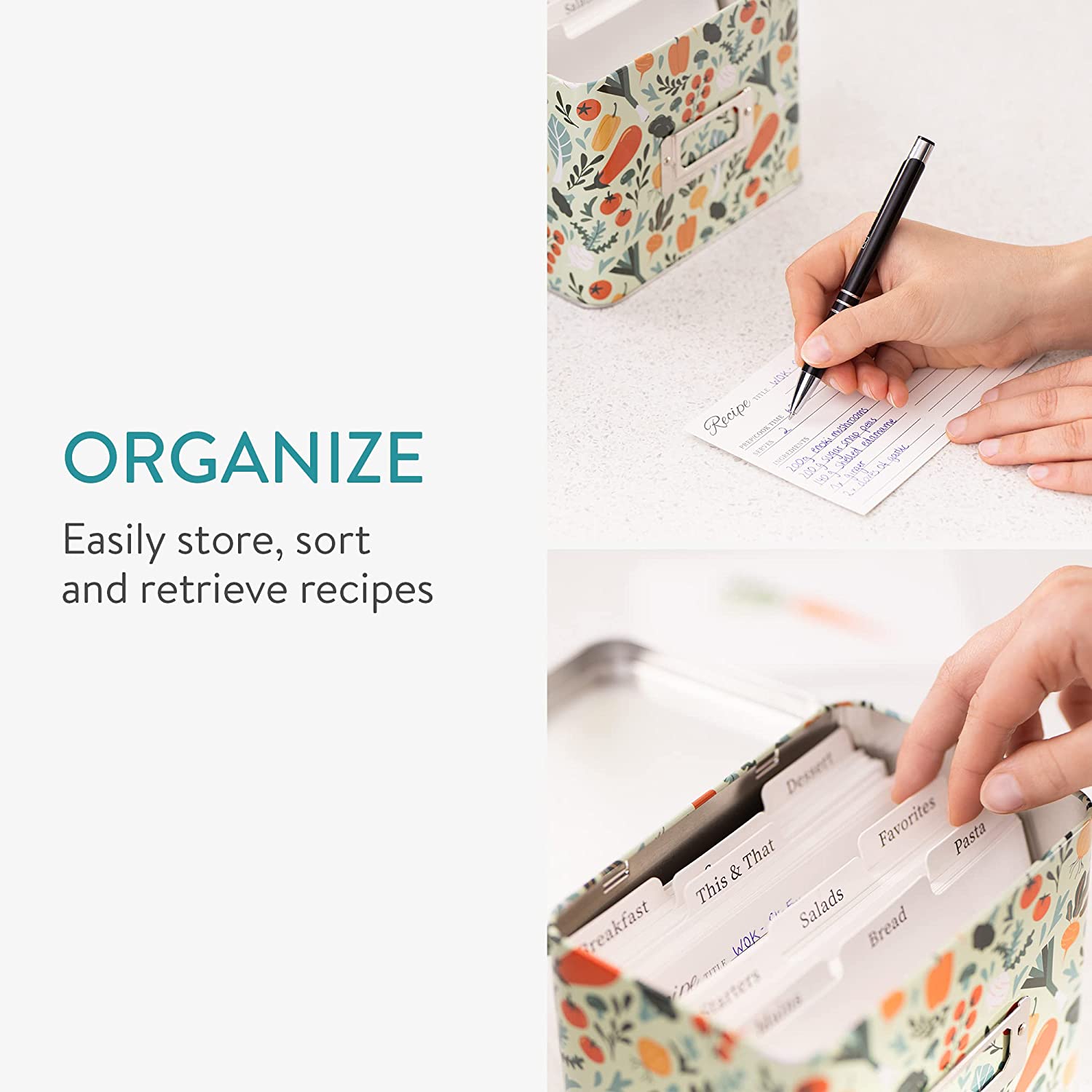 Navaris Μεταλλικό Κουτί Αποθήκευσης για Κάρτες Συνταγών - Green - Multicolor - 56907.01