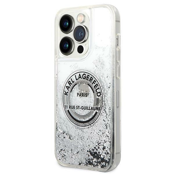 Karl Lagerfeld iPhone 14 Pro - Liquid Glitter RSG Σκληρή Θήκη με Πλαίσιο Σιλικόνης - Διάφανη / Silver - KLHCP14LLCRSGRS