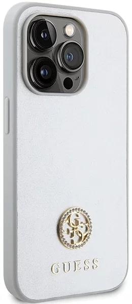 Guess iPhone 15 Pro Max 4G Strass Metal Logo Θήκη με Επένδυση Συνθετικού Δέρματος - Silver - GUHCP15XPS4DGPS