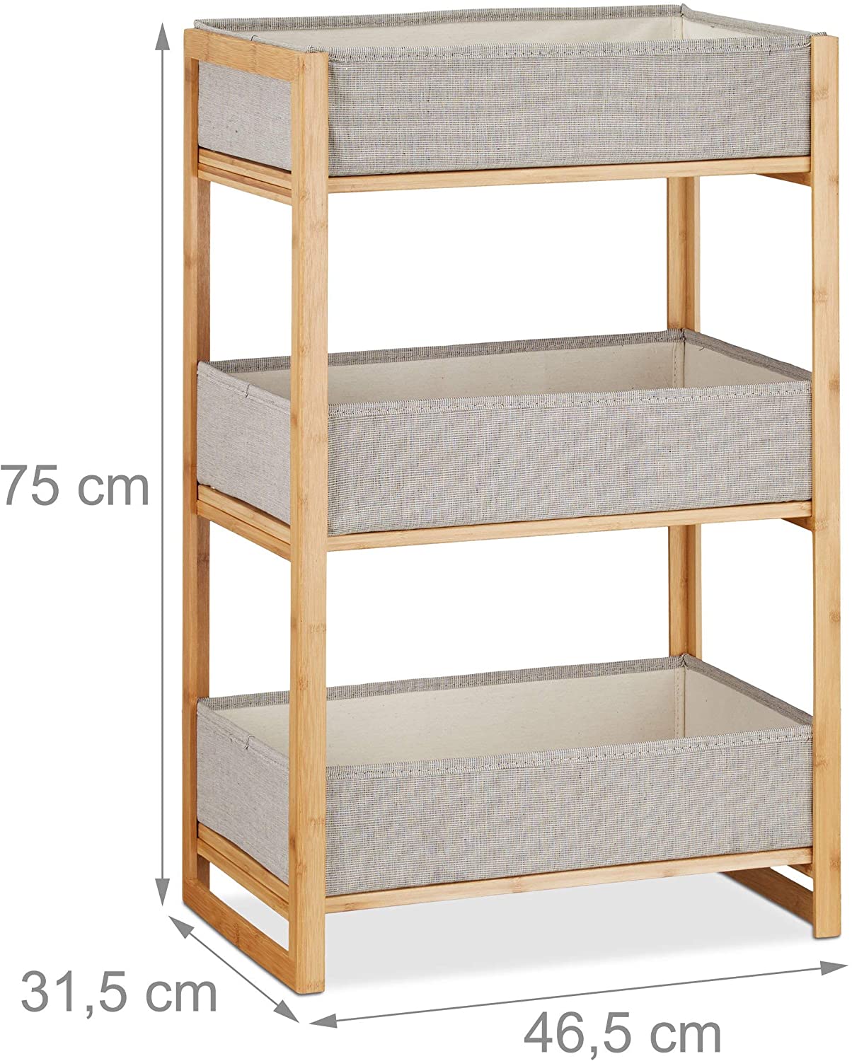 Relaxdays Ράφι από Μπαμπού με 3 Καλάθια - Natural / Grey - 4052025214777