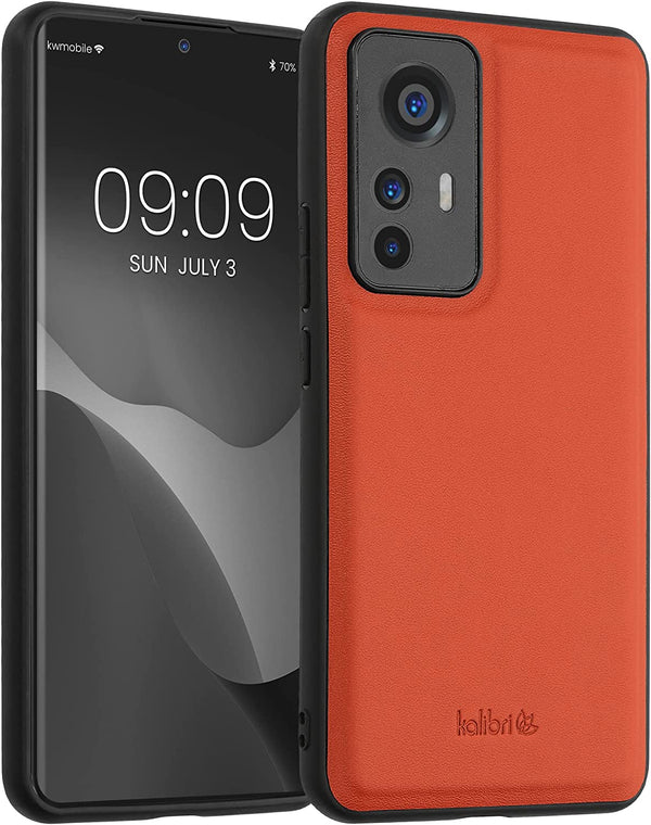 Kalibri Xiaomi 12T / 12T Pro Σκληρή Θήκη με Επένδυση Γνήσιου Δέρματος και Πλαίσιο Σιλικόνης - Orange - 60259.29