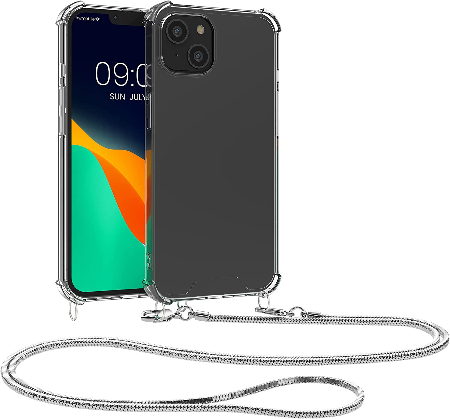 KW iPhone 14 Plus Θήκη Σιλικόνης TPU με Μεταλλικό Λουράκι - Διάφανη / Silver - 59103.35