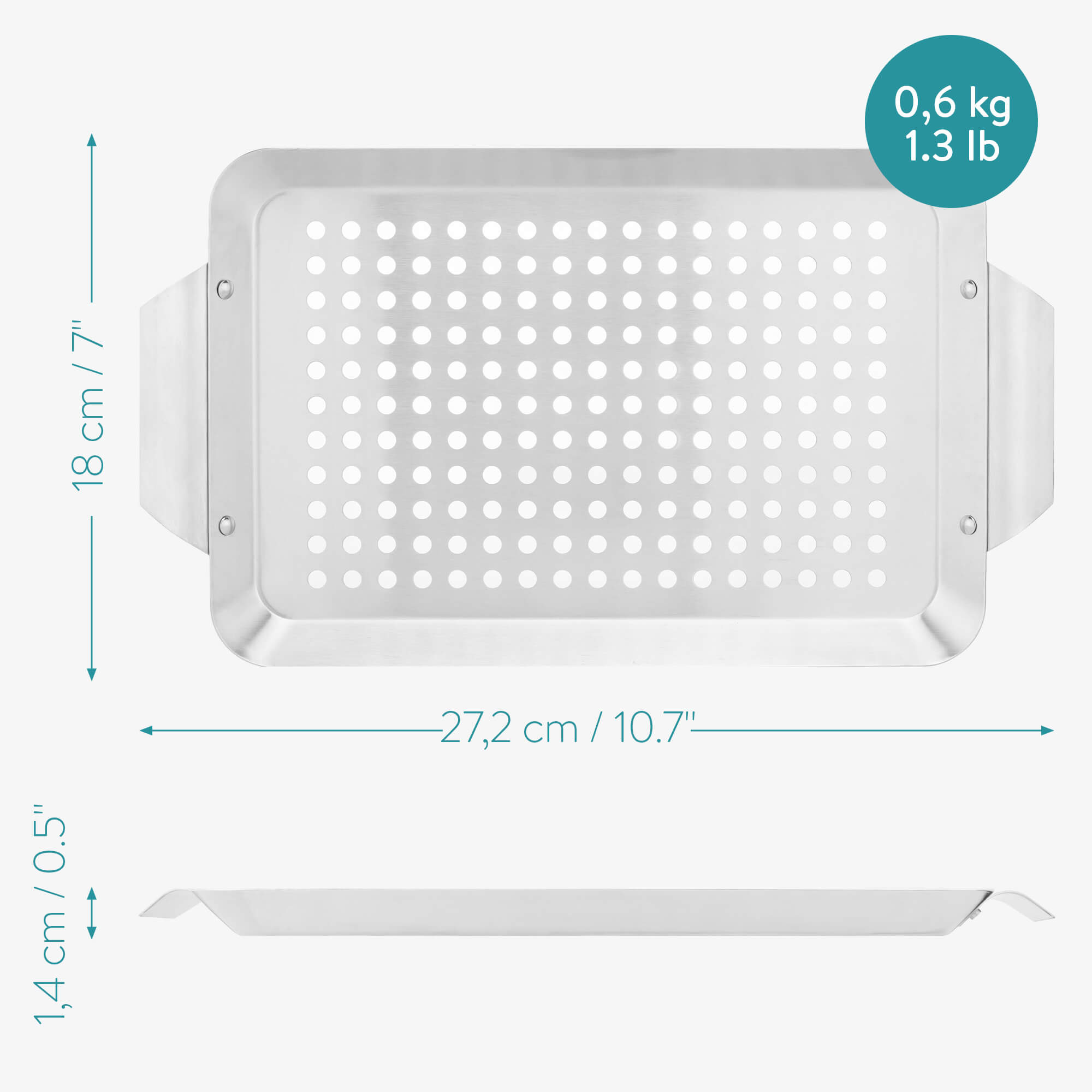 Navaris Ορθογώνιο Καλάθι από Ανοξείδωτο Ατσάλι για Ψησταριά BBQ - Silver - 56221.02