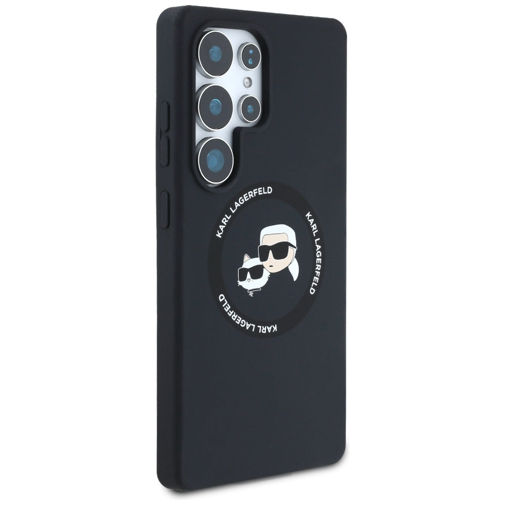 Karl Lagerfeld Samsung Galaxy S25 Ultra - Silicone Double Heads and Circle - Σκληρή Θήκη Σιλικόνης με MagSafe - Black - KLHMS25LSKCHTCK