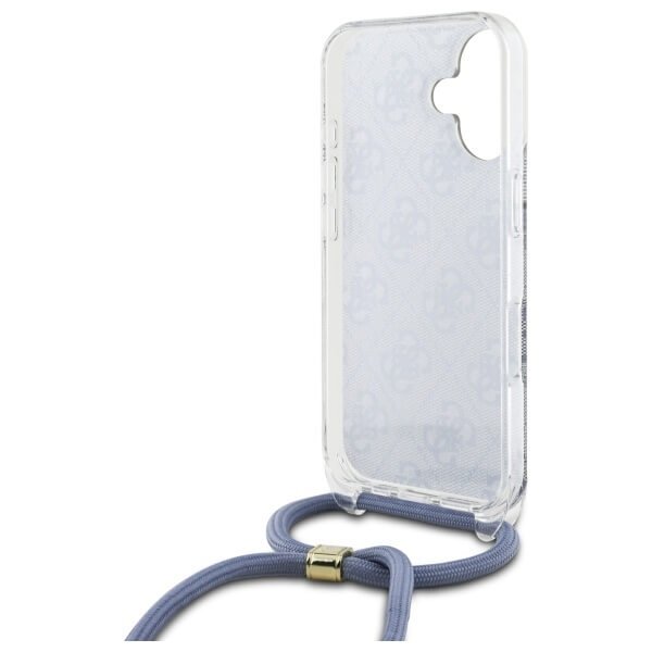Guess iPhone 16 - Crossbody Cord 4G Print - Σκληρή Θήκη με Πλαίσιο Σιλικόνης και Λουράκι - Blue - GUHCP16SHC4SEB