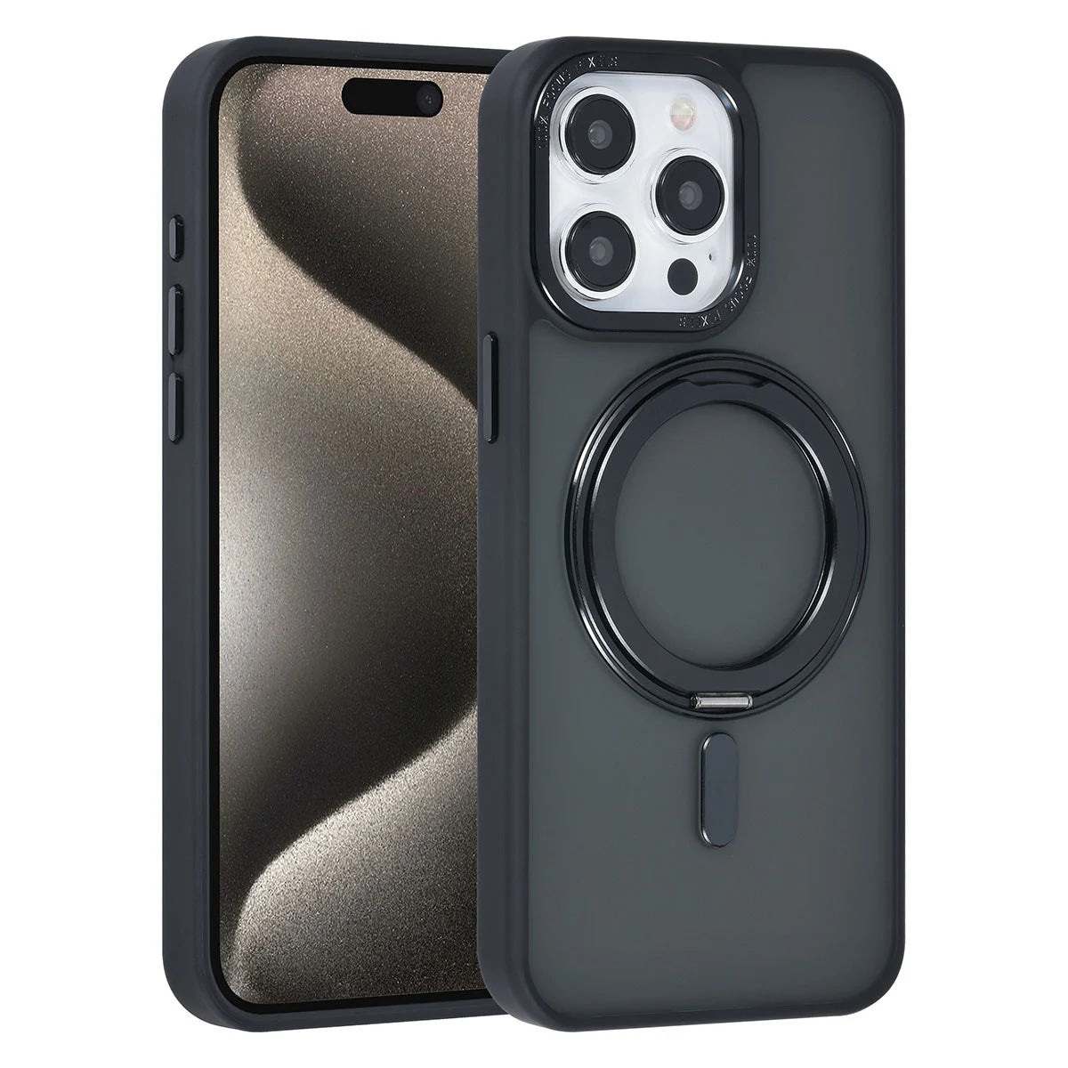 Tuniq iPhone 15 Pro Max - Σκληρή MagSafe Θήκη με Περιστρεφόμενο Δαχτυλίδι Συγκράτησης - Μαύρο