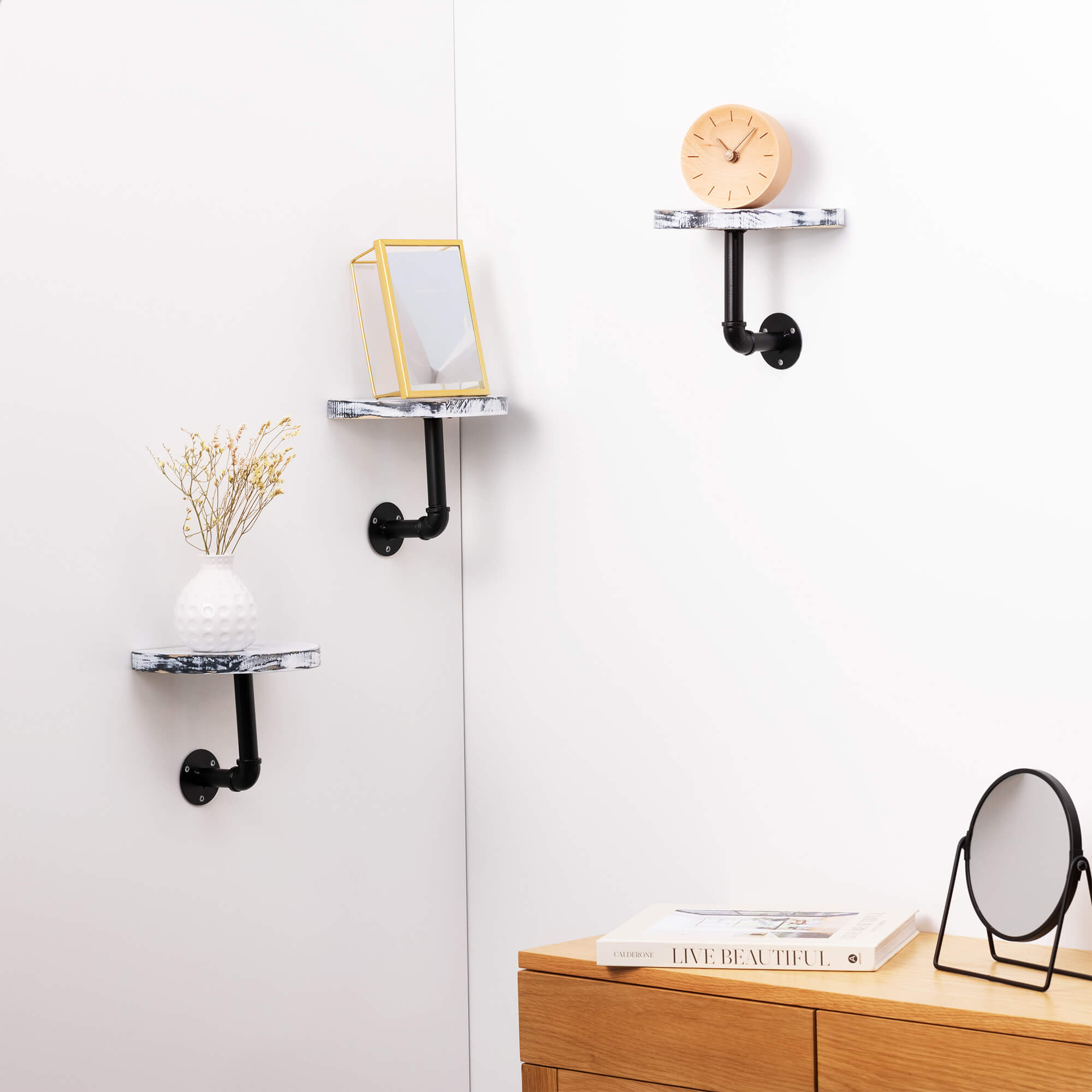 Navaris Σετ με 3 Ράφια με Βάση - 20 x 15 x 17 cm - White / Black - 53785.02