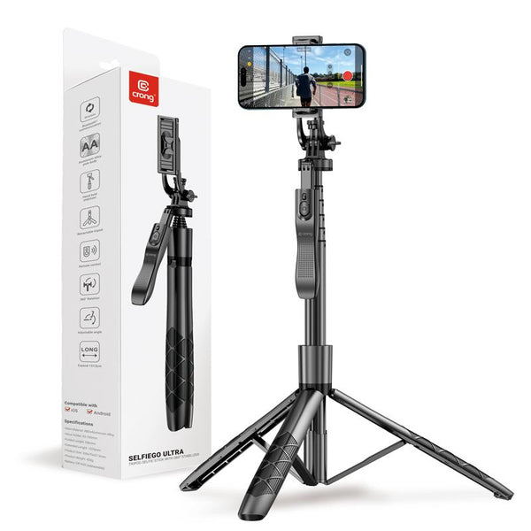 Crong SelfieGo Ultra Ασύρματο Selfie Stick Τρίποδο με Τηλεχειριστήριο Bluetooth - Black