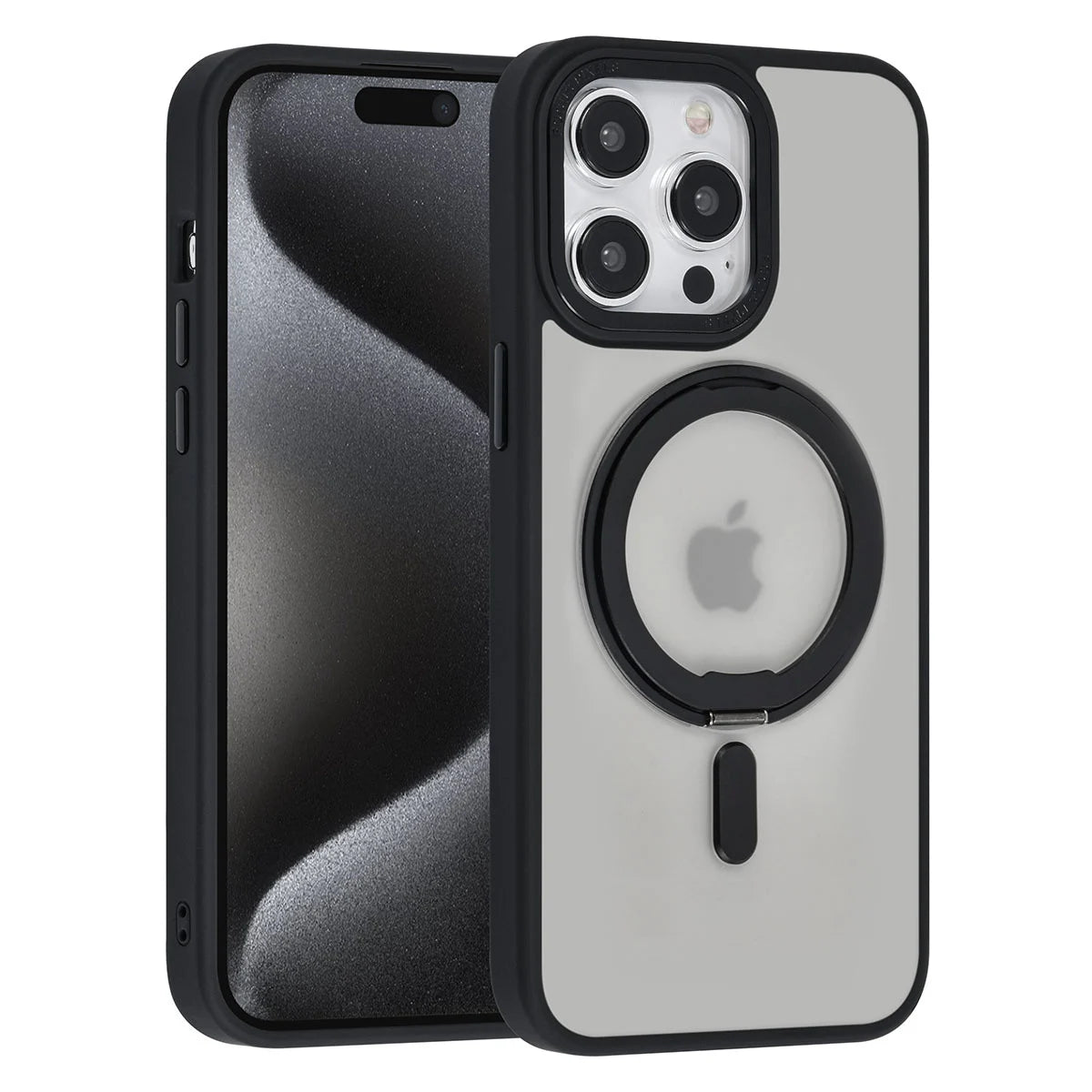 Tuniq iPhone 15 Pro Max - Σκληρή MagSafe Θήκη με Περιστρεφόμενο Δαχτυλίδι Συγκράτησης - Ημιδιαφανή / Μαύρη