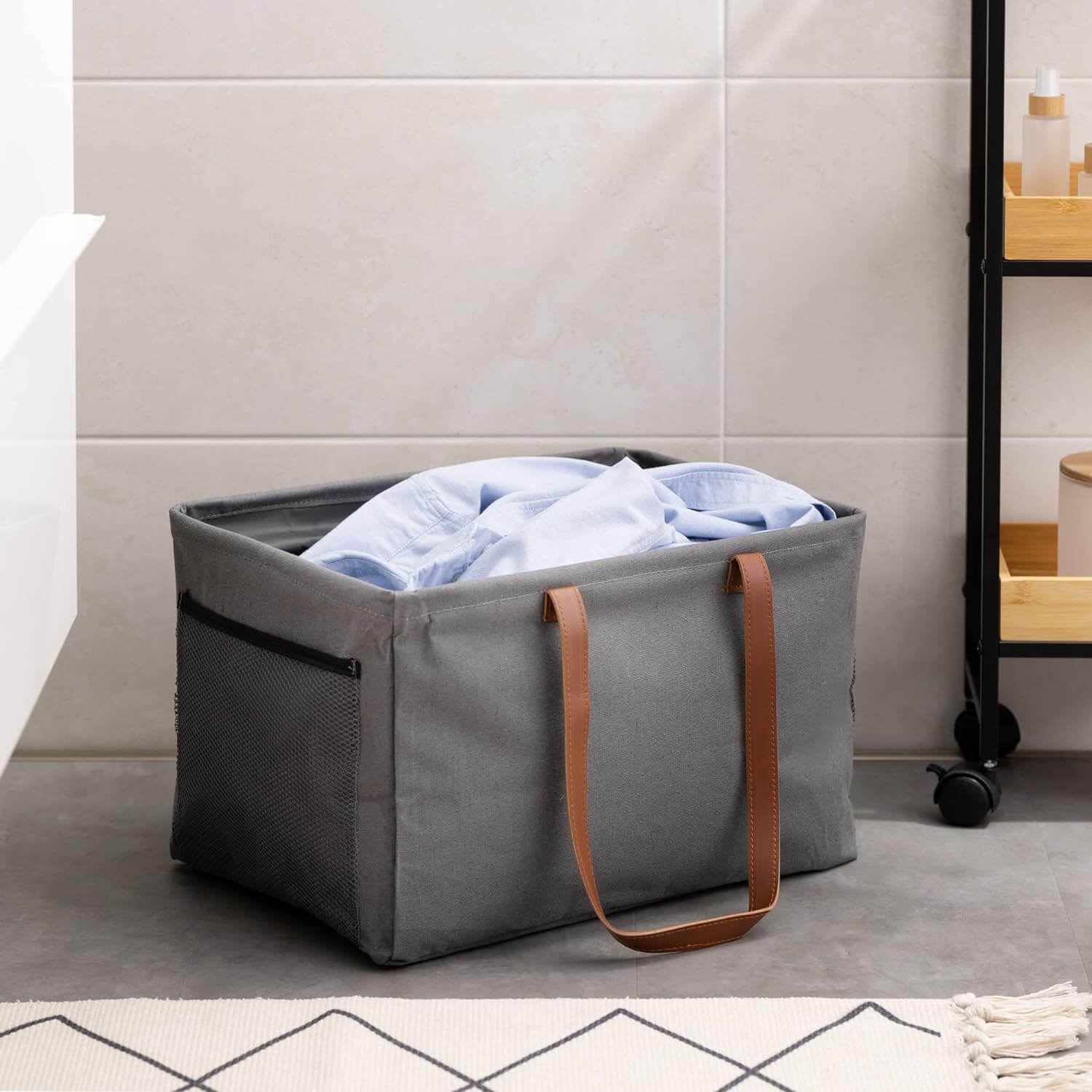 Navaris Πτυσσόμενο Καλάθι Απλύτων με Υφασμάτινο Κλείσιμο και Πλαϊνές Λαβές - 37L - Grey - 58835.01