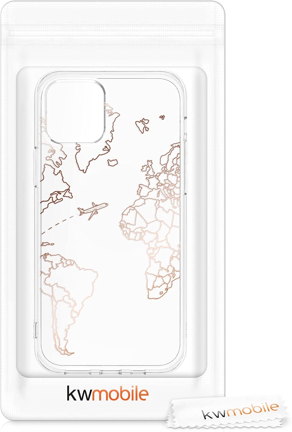 KW iPhone 12 Pro Max Θήκη Σιλικόνης TPU Design Travel Aeroplane - Rose Gold / Διάφανη - 53037.05