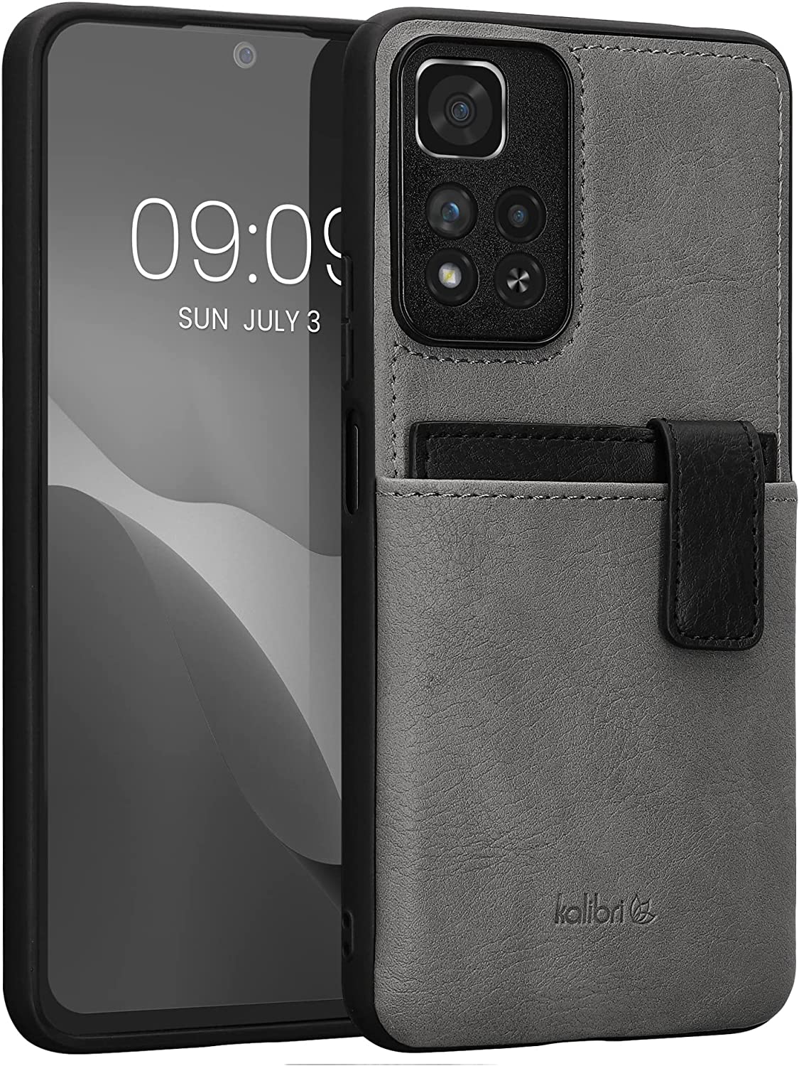 Kalibri Xiaomi Redmi Note 11 Pro+ 5G Σκληρή Θήκη με Επένδυση Συνθετικού Δέρματος και Αποσπώμενη Υποδοχή για Κάρτα - Light Grey / Black - 59169.25
