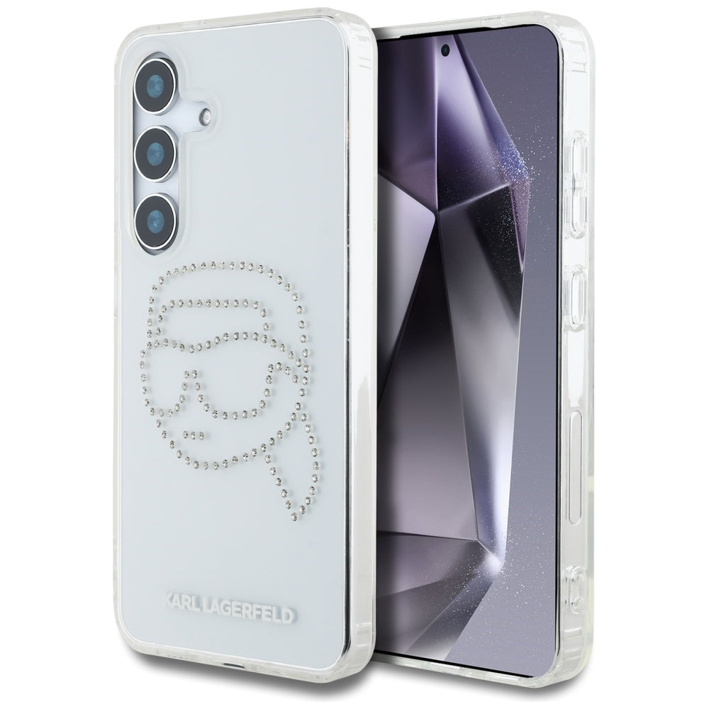 Karl Lagerfeld Samsung Galaxy S25 - Rhinestones Karl Head Logo - Σκληρή Θήκη με Πλαίσιο Σιλικόνης - Clear - KLHCS25SHKHDCELT