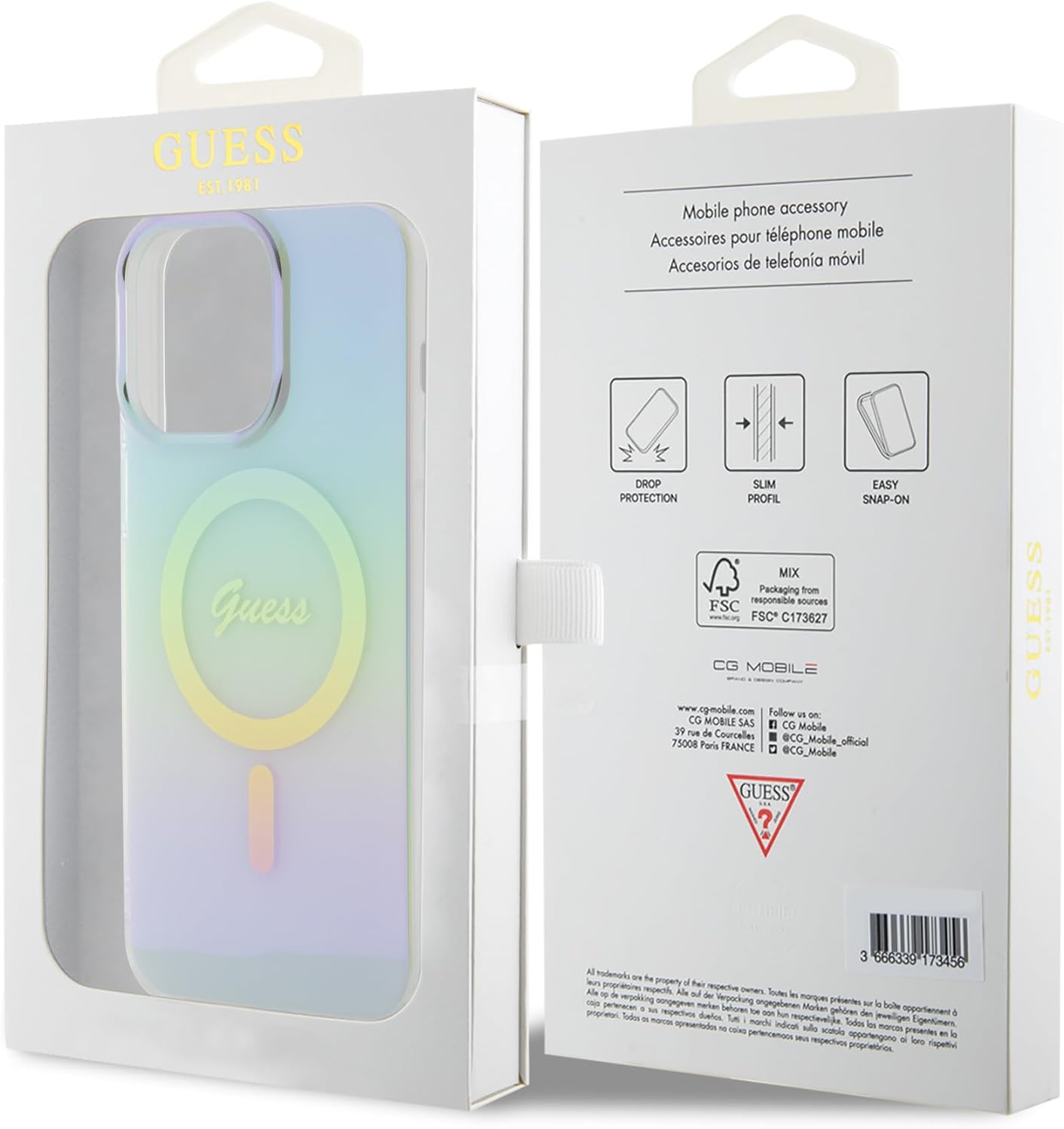 Guess iPhone 15 Pro IML Iridescent MagSafe Σκληρή Θήκη με Πλαίσιο Σιλικόνης και MagSafe - Turquoise - GUHMP15LHITSP