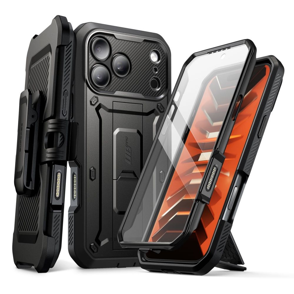 Supcase iPhone 18 Pro / iPhone 17 Pro - Σκληρή Θήκη με Προστασία Οθόνης και Stand - Unicorn Beetle Pro - Black