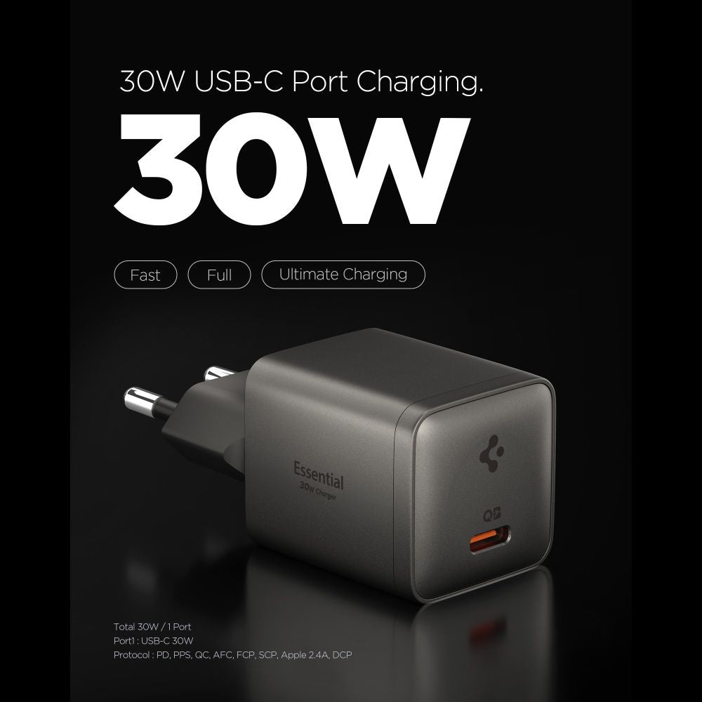 Spigen Οικιακός Φορτιστής Γρήγορης Φόρτισης 30W με Θύρα Type-C - Essential EE301EU-GAN - Gunmetal