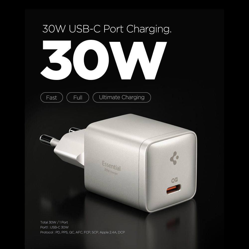 Spigen Οικιακός Φορτιστής Γρήγορης Φόρτισης 30W με Θύρα Type-C - Essential EE301EU-GAN - Natural Titanium
