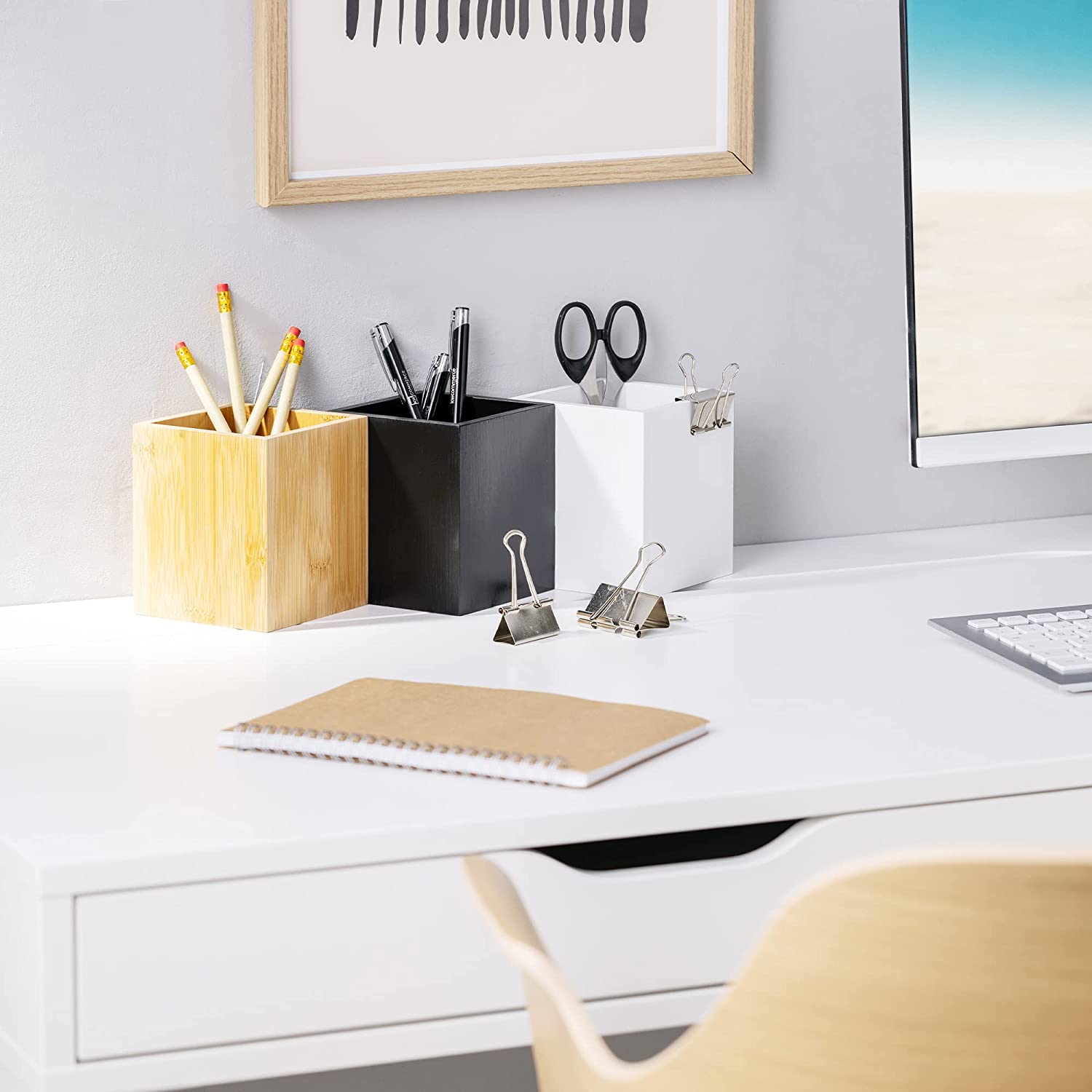 Navaris Σετ με 3 Κουτιά Αποθήκευσης από Μπαμπού - Black / White / Natural - 57340.01