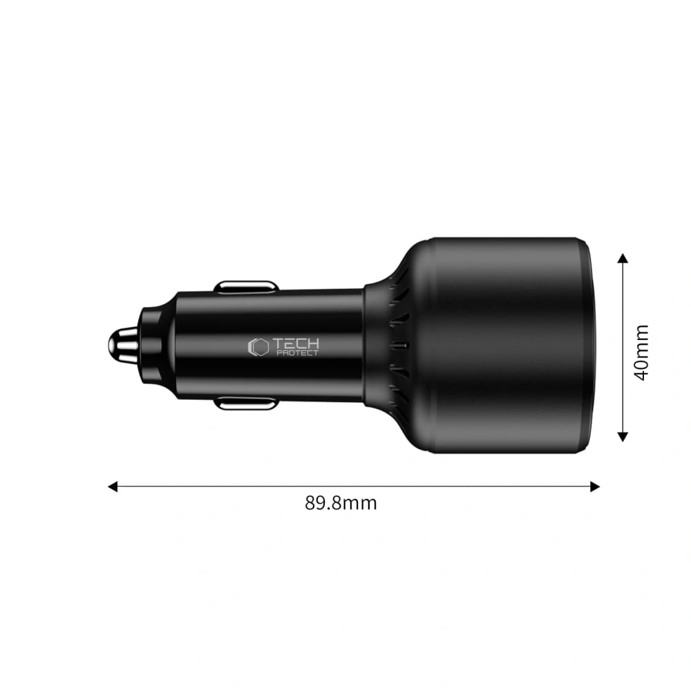 Tech - Protect CC04 PD130W Φορτιστής Αυτοκινήτου Γρήγορης Φόρτισης με 2 Θύρες Type - C και 1 Θύρα USB - Black