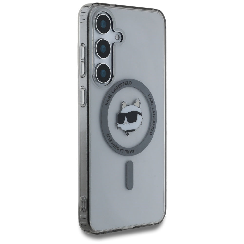 Karl Lagerfeld Samsung Galaxy S25 - Button Choupette Head Printed Logo - MagSafe Σκληρή Θήκη με Πλαίσιο Σιλικόνης - Black - KLHMS25SHLSCHK