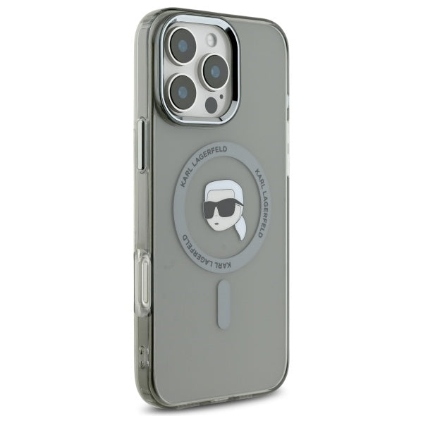 Karl Lagerfeld iPhone 16 Pro - IML Metal Karl Head Σκληρή Θήκη με Πλαίσιο Σιλικόνης και MagSafe - Black - KLHMP16LHLSKIK